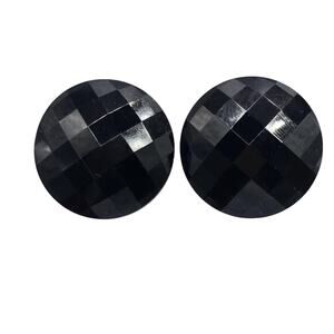 Earrings Vintage Round Black Lucite Faceted Button West Germany Clip On SKU 3253
